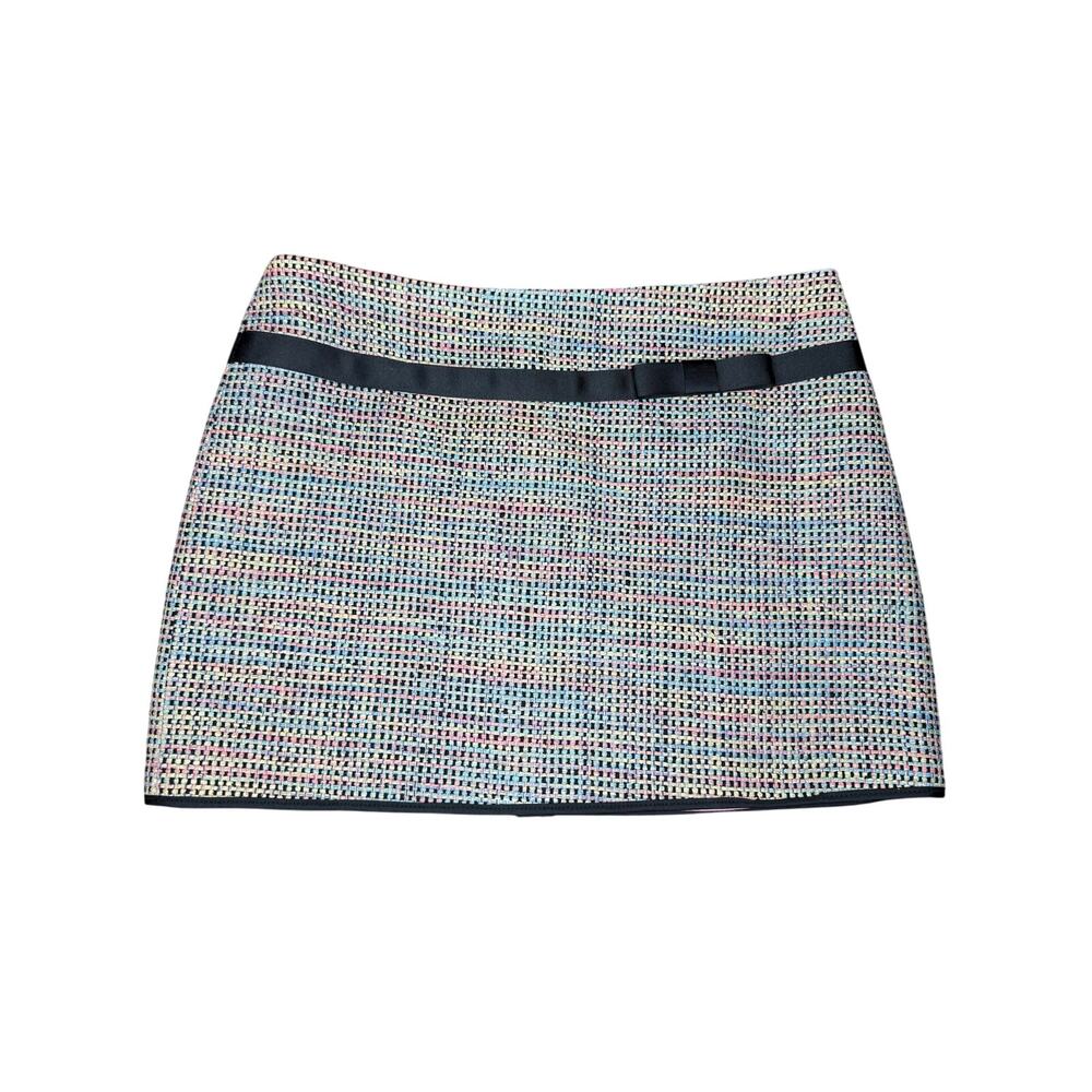 Vintage Y2K Tweed Mini Skirt 8 Multicolor Ribbon Waist Bow Detail Clueless